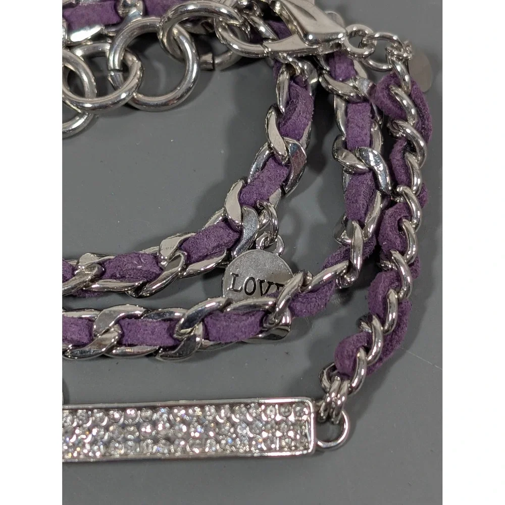 Premier Designs Faith Wrap Bracelet Purple Cord Rhinestone‎ Accents 21.5